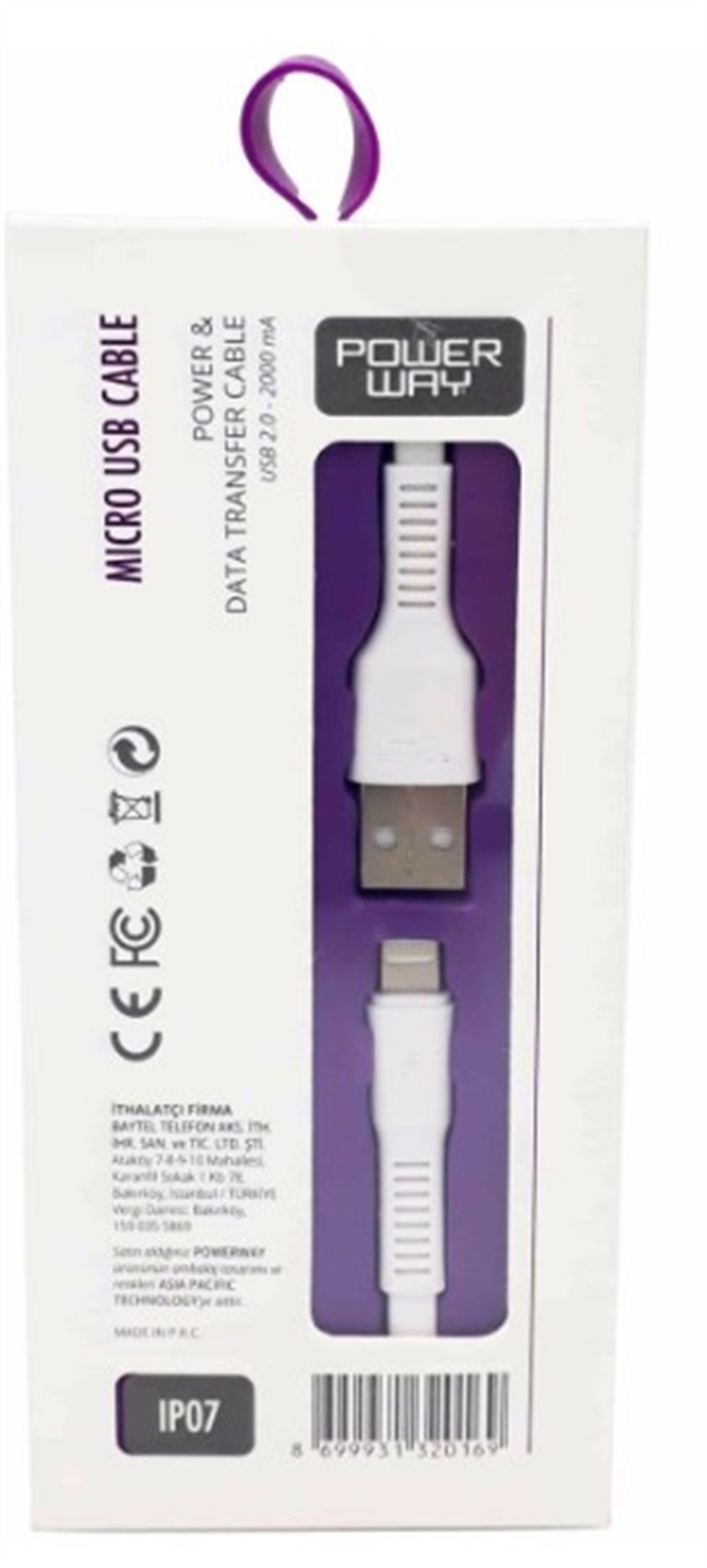 IP-07 Powerway Iphone 7/8/X Usb Data Kablosu