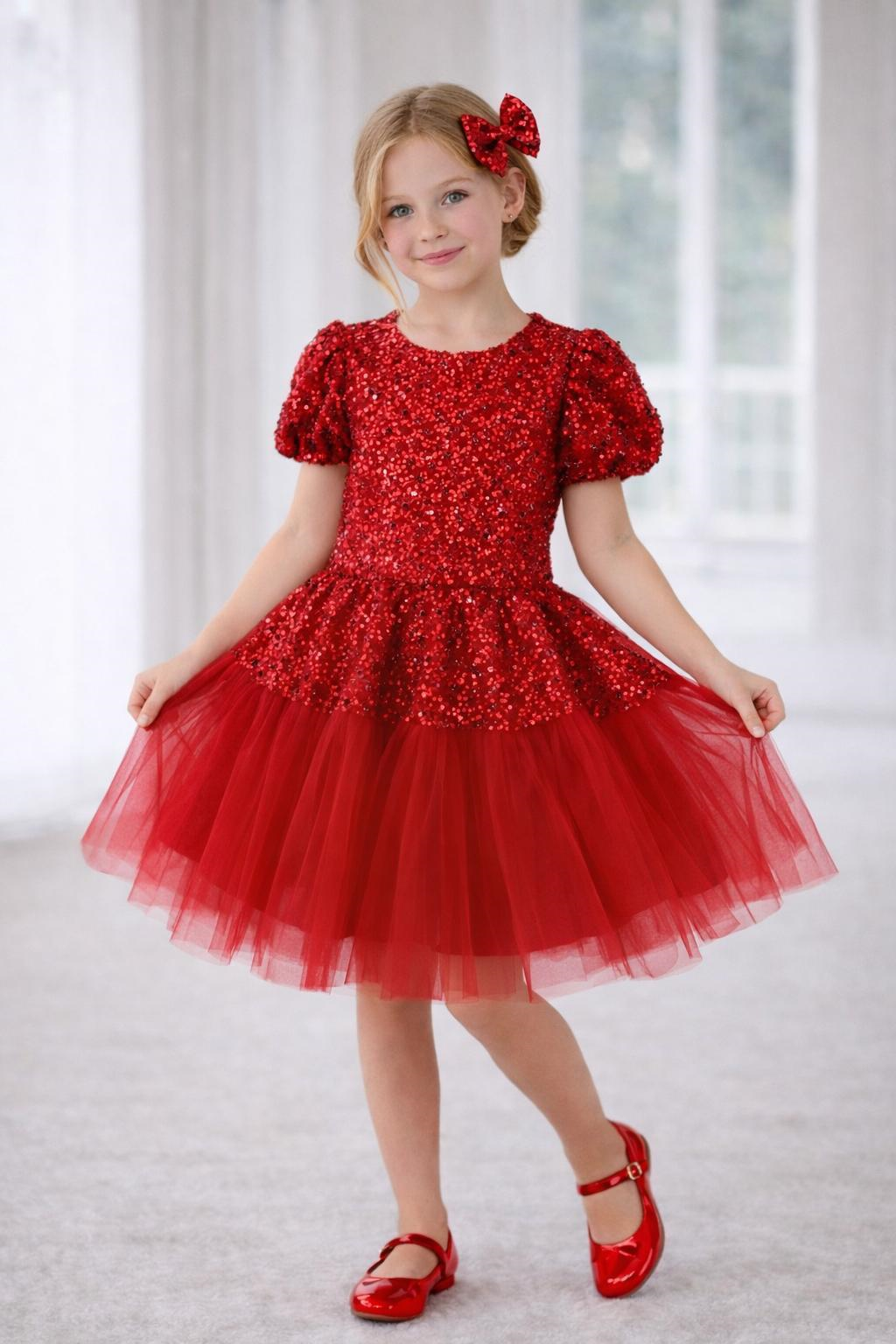 Kız Çocuk Pul Detaylı Elbise 23 Nisan 29 Ekim