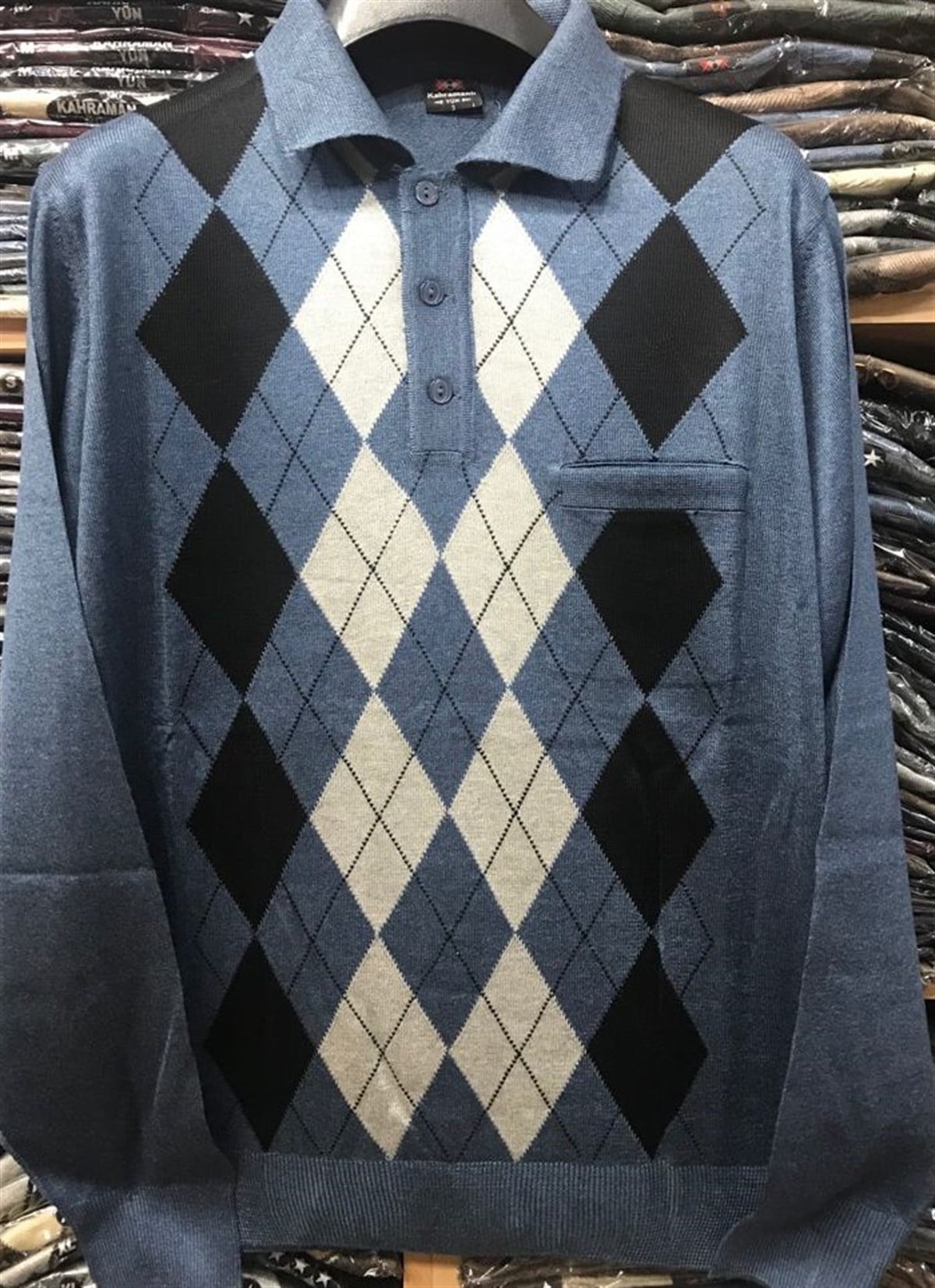 BABA DESENLİ İNCE TRİKO DÜĞMELİ KAZAK