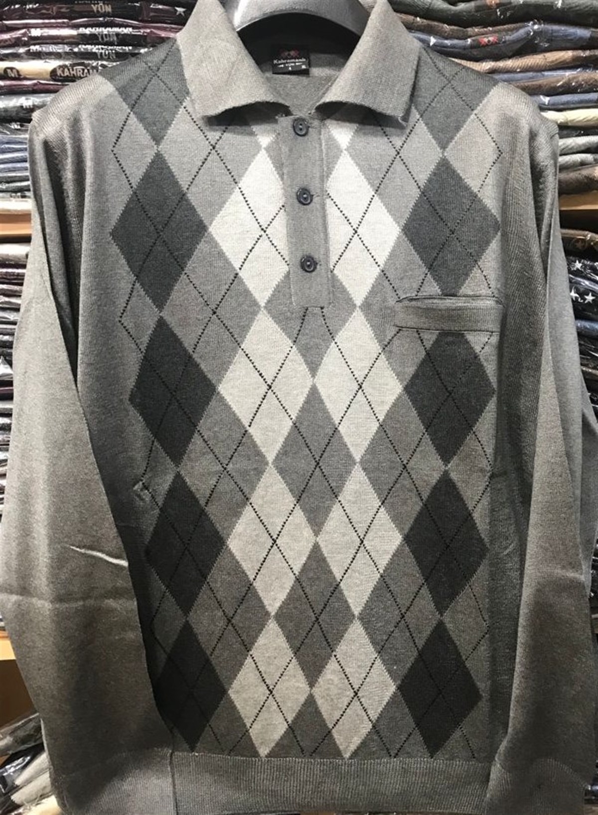 BABA DESENLİ İNCE TRİKO DÜĞMELİ KAZAK