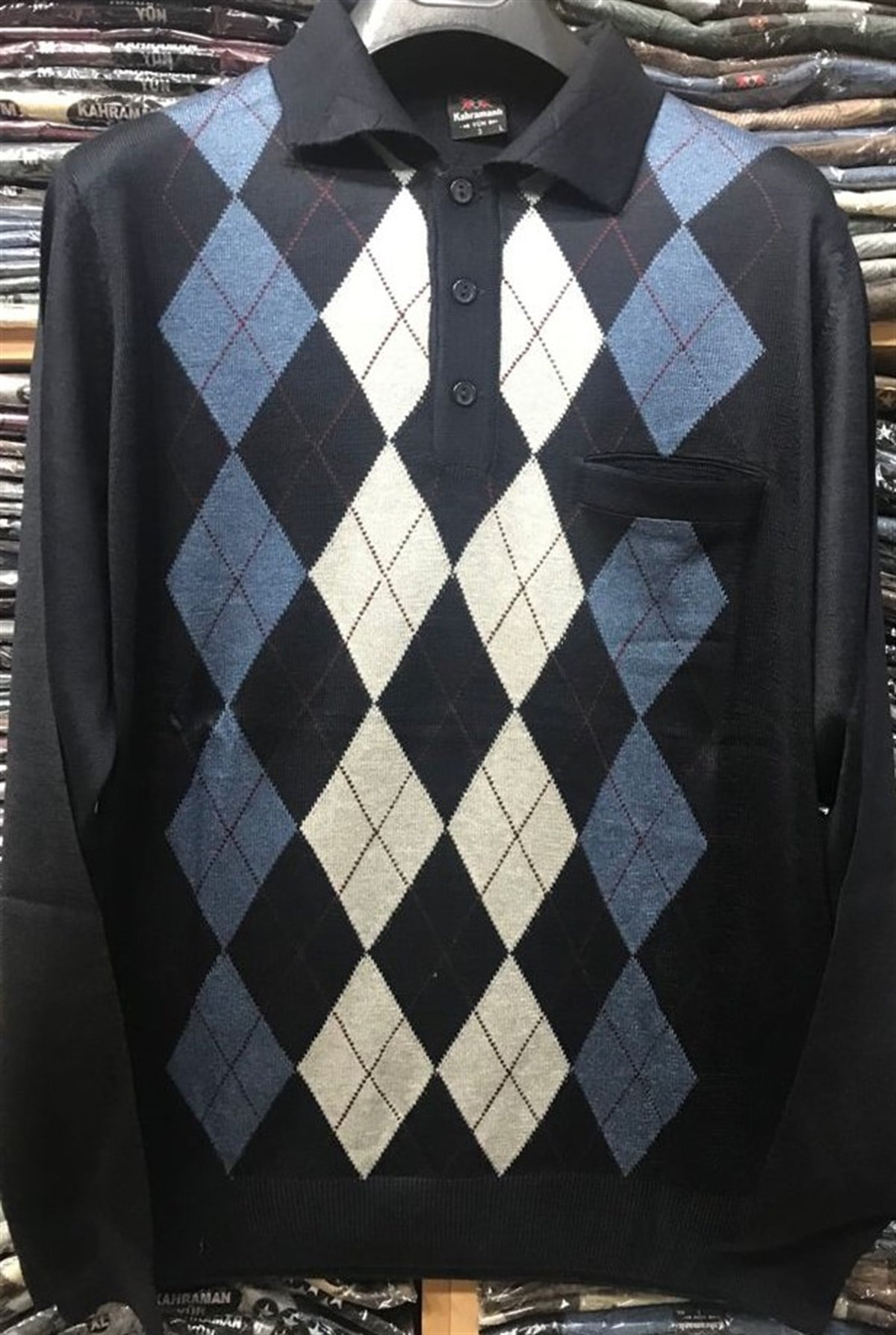 BABA DESENLİ İNCE TRİKO DÜĞMELİ KAZAK