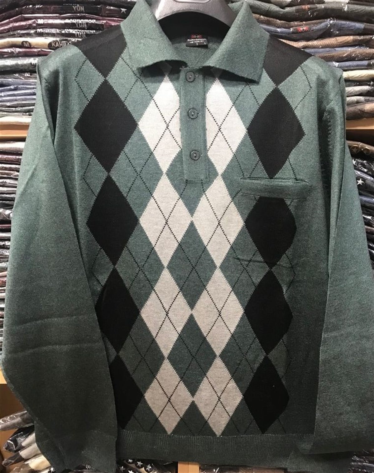 BABA DESENLİ İNCE TRİKO DÜĞMELİ KAZAK