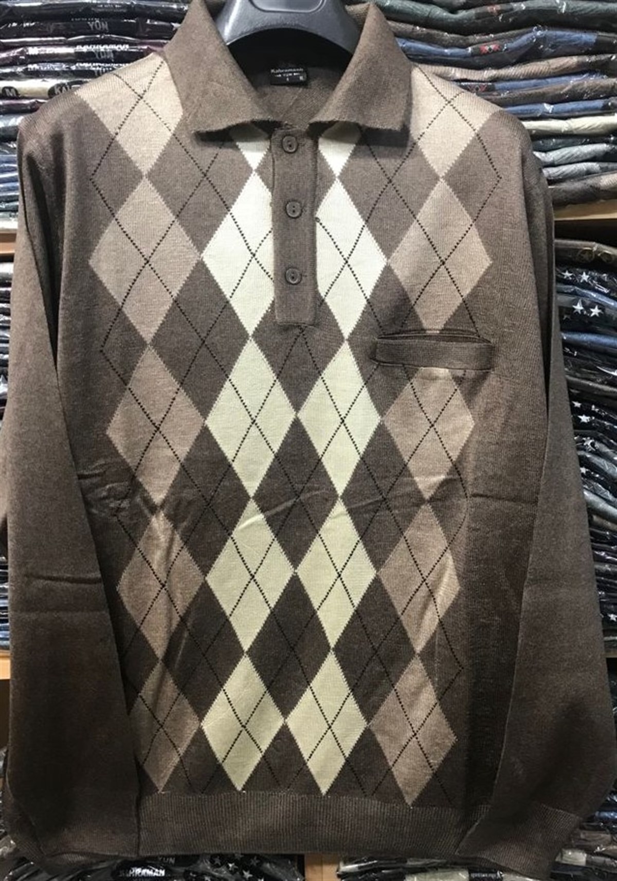 BABA DESENLİ İNCE TRİKO DÜĞMELİ KAZAK