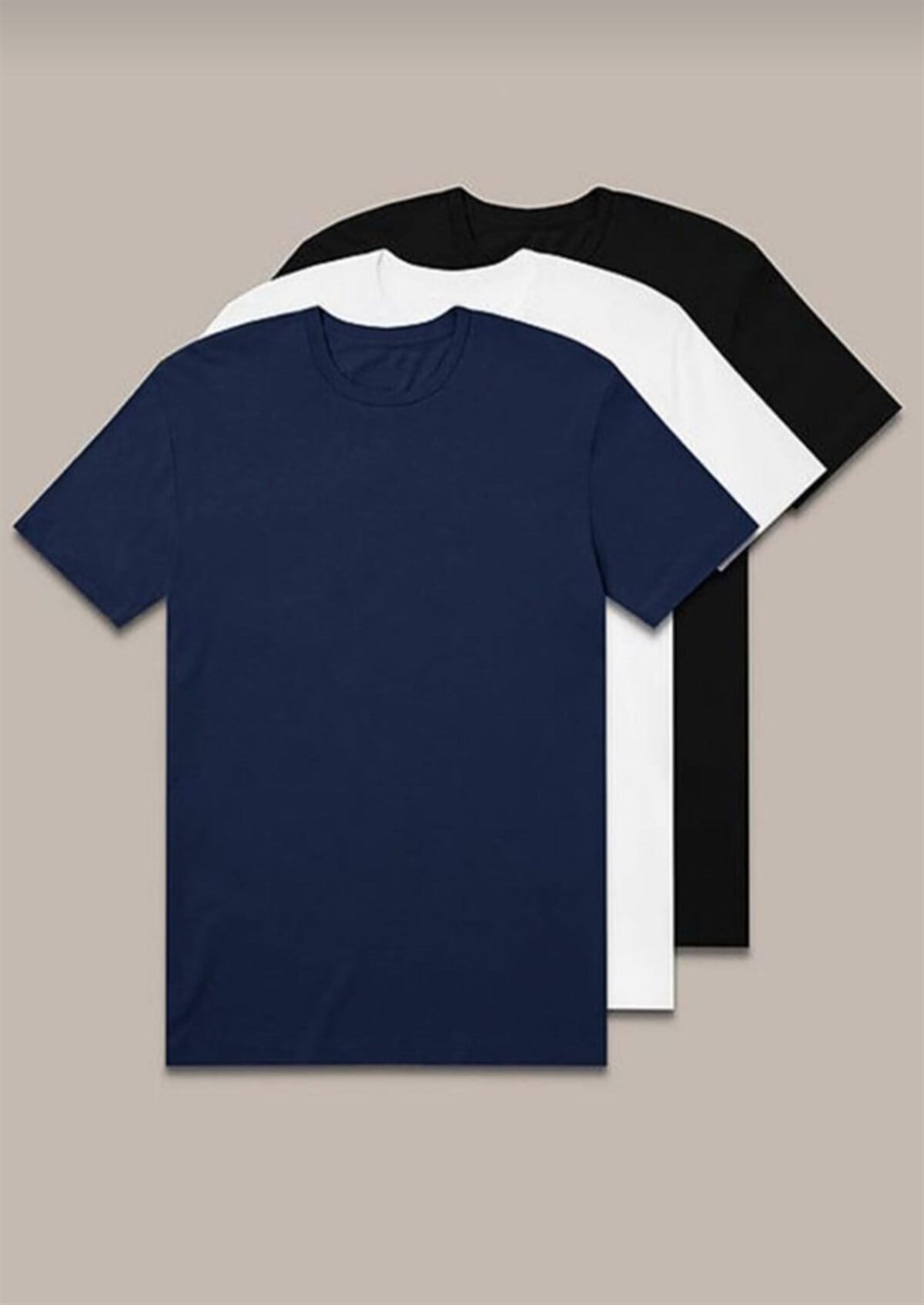 ERKEK 3LÜ SET YUVARLAK BİSİKLET YAKA RAHAT KALIP COMFORT PENYE T-SHIRT lacivert-siyah - beyaz