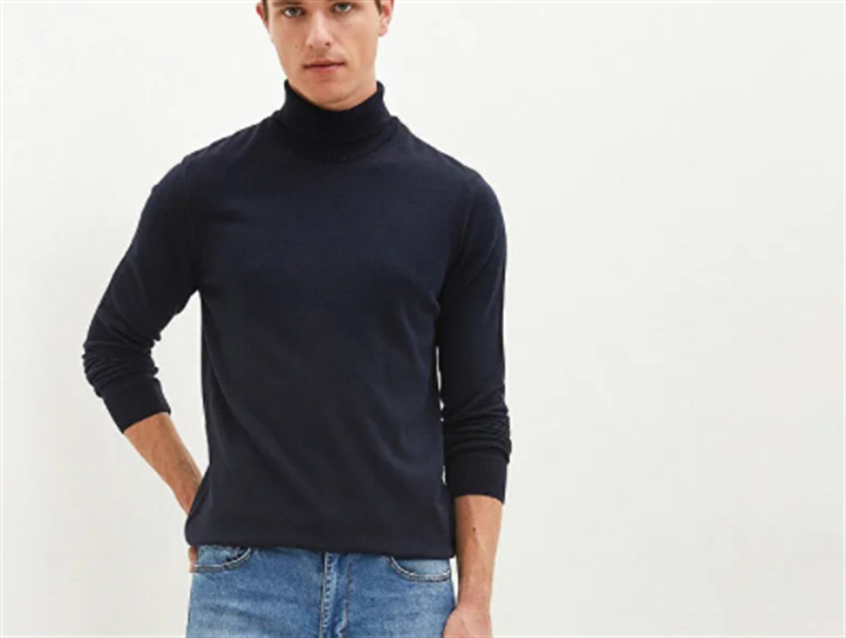 ERKEK BALIKÇI YAKA İÇİ PAMUKLU KALIN KIŞLIK LACİVERT BODY TSHIRT