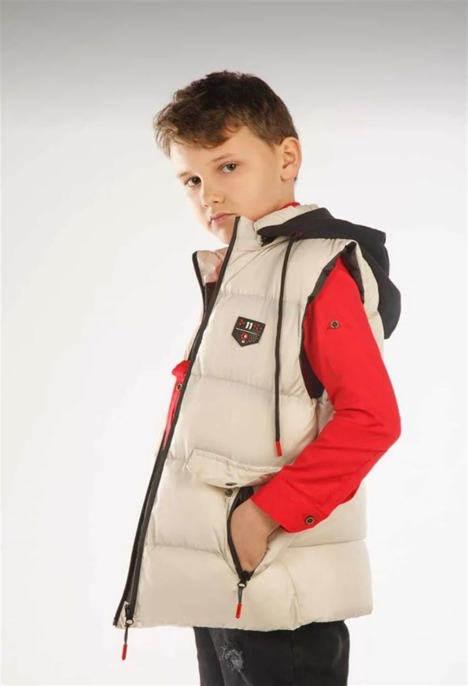 Erkek Çocuk Basic Mevsimlik Kapüşonlu Cepli Şişme Dolum Yelek
