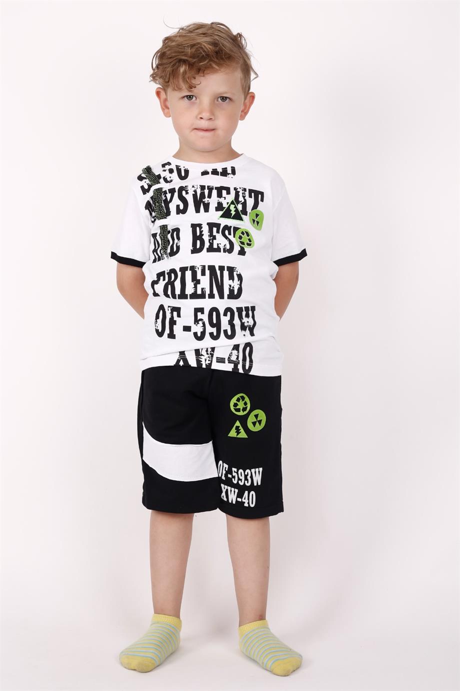 ERKEK ÇOCUK KISA KOL BİSİKLET YAKA YUVARLAK BASİC DESENLİ T-SHIRT ALT ÜST TAKIM
