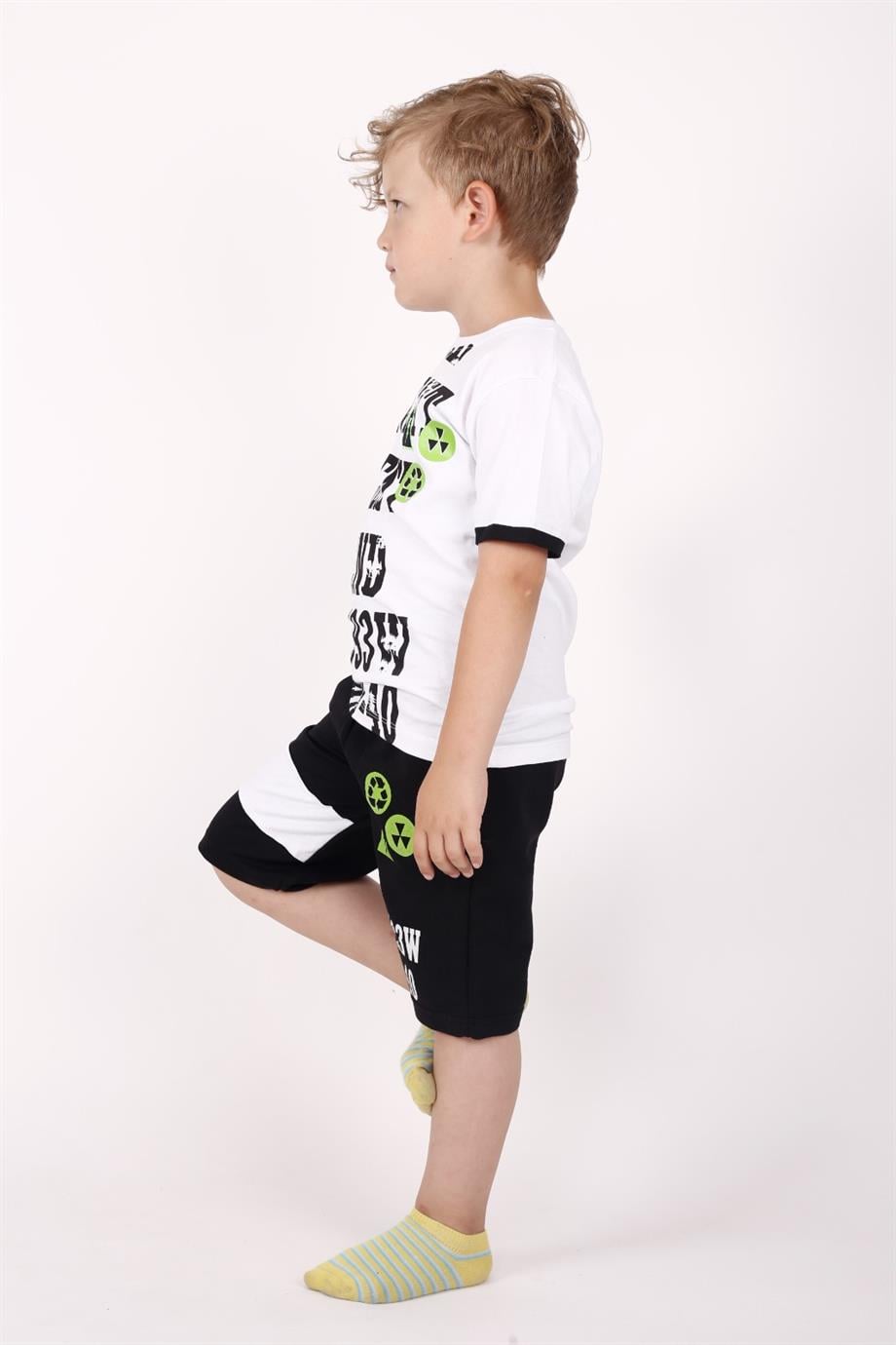 ERKEK ÇOCUK KISA KOL BİSİKLET YAKA YUVARLAK BASİC DESENLİ T-SHIRT ALT ÜST TAKIM