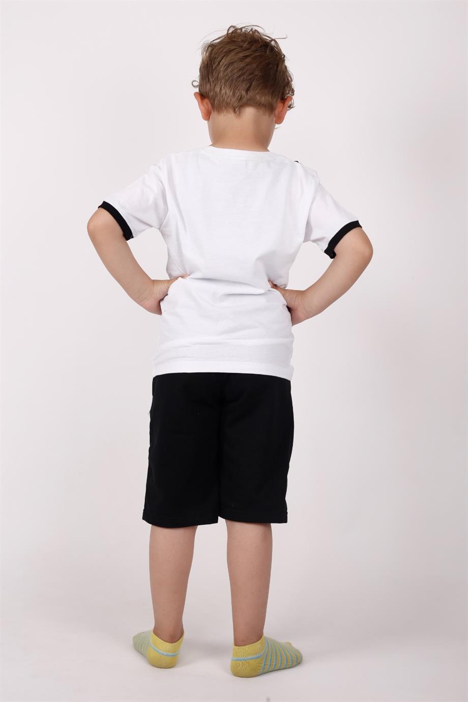 ERKEK ÇOCUK KISA KOL BİSİKLET YAKA YUVARLAK BASİC DESENLİ T-SHIRT ALT ÜST TAKIM