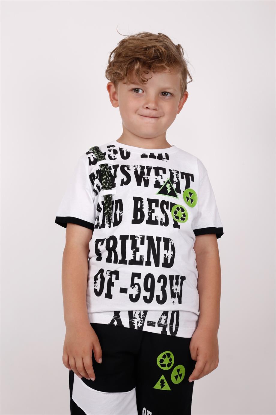 ERKEK ÇOCUK KISA KOL BİSİKLET YAKA YUVARLAK BASİC DESENLİ T-SHIRT ALT ÜST TAKIM