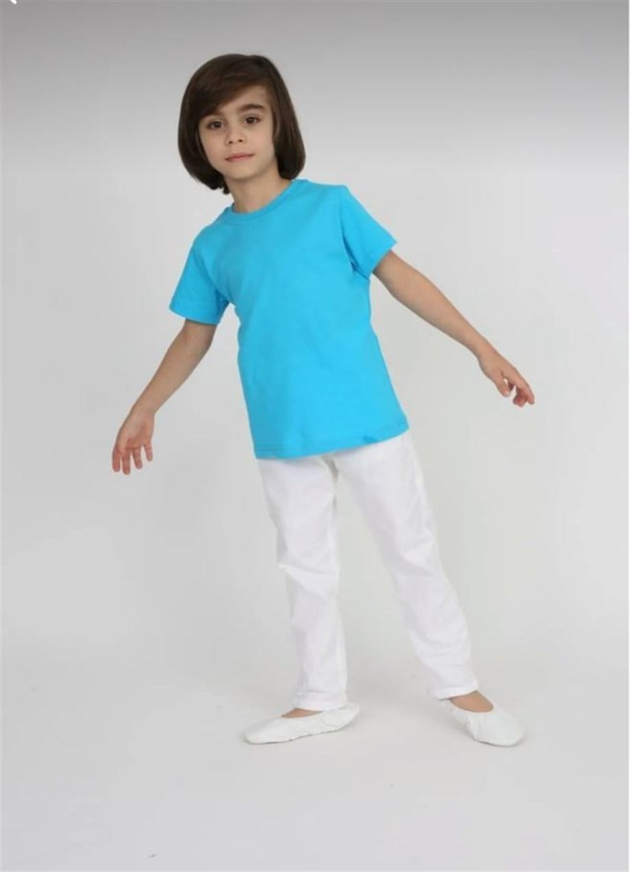 ERKEK ÇOCUK KISA KOL T-SHIRT TURKUAZ BEYAZ PANTOLON TAKIM 23 NİSAN 29 EKİM