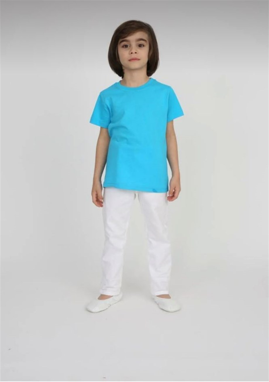 ERKEK ÇOCUK KISA KOL T-SHIRT TURKUAZ BEYAZ PANTOLON TAKIM 23 NİSAN 29 EKİM