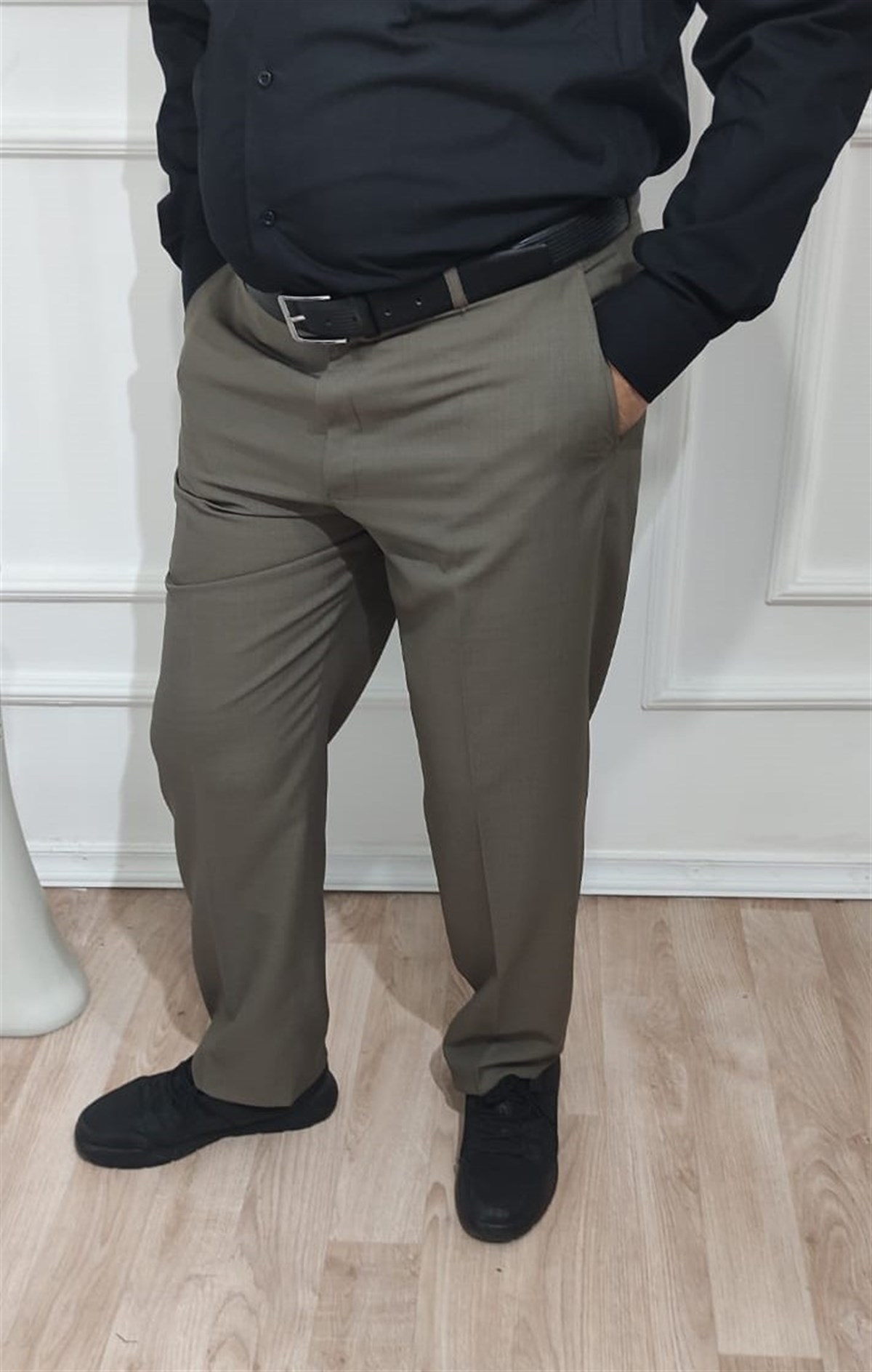 Erkek Klasik Kesim Haki Yeşil Kumaş Pantolon