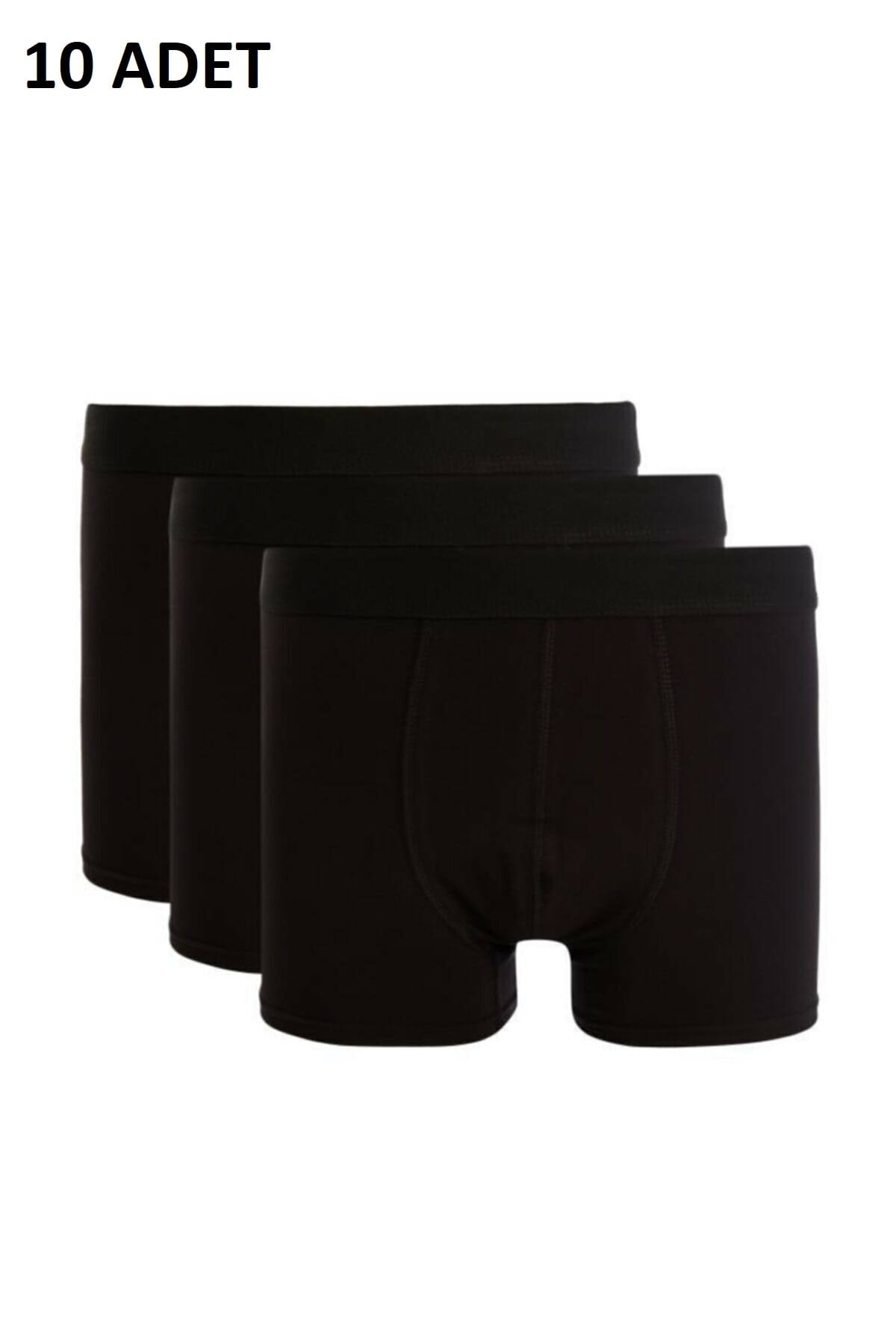 ERKEK PAMUKLU LİKRALI SİYAH BOXER 10LU