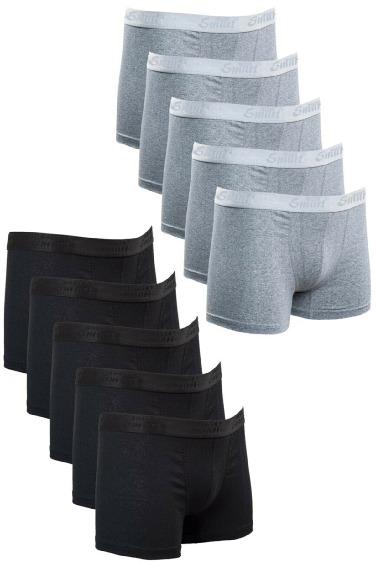 ERKEK PAMUKLU LİKRALI SİYAH- GRİ BOXER 10'LU