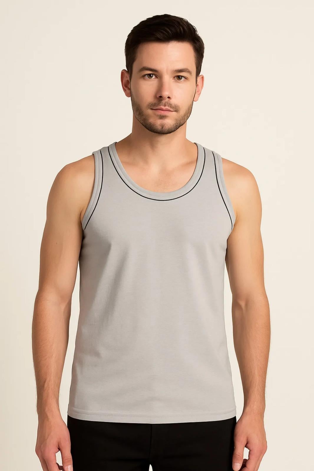 Erkek Sıfır Kol Kalın Askılı Bisiklet Yaka Comfort Basic Rahat Kesim 5Li Set Penye Tişört Atlet