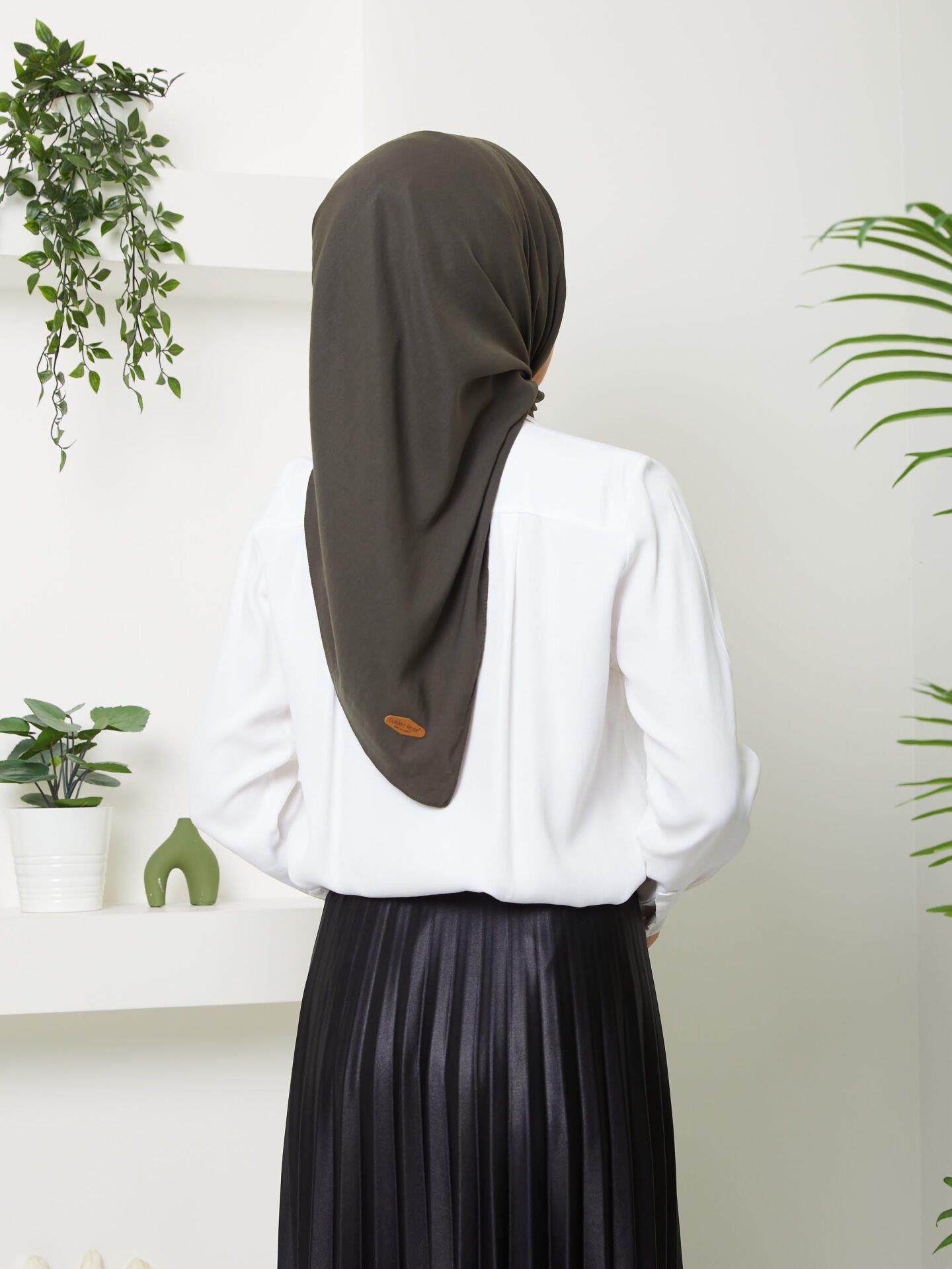Kadın Anne Comfort Pamuklu Düz Haki Yeşil Eşarp