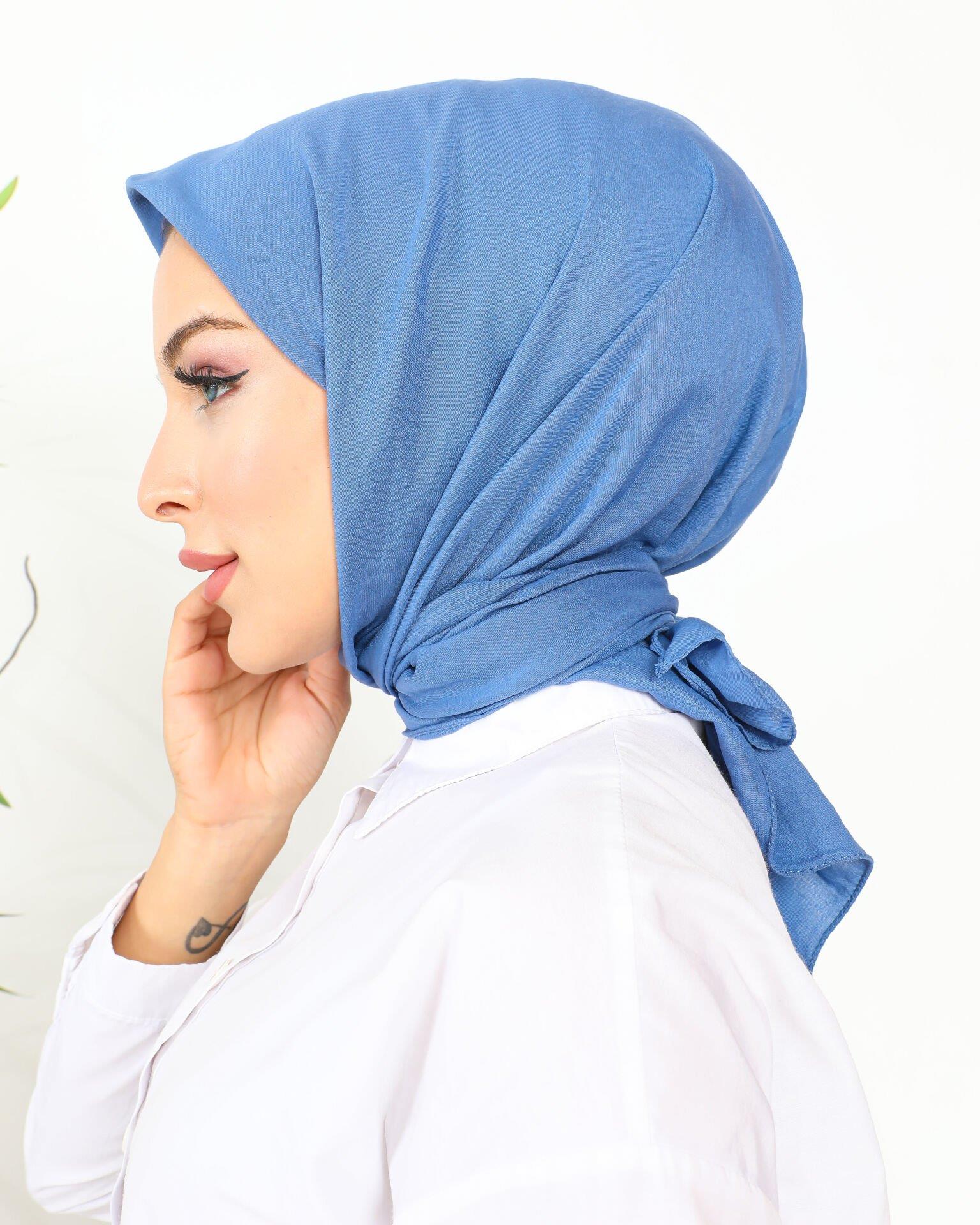 Kadın Anne Comfort Pamuklu Düz Mavi Eşarp