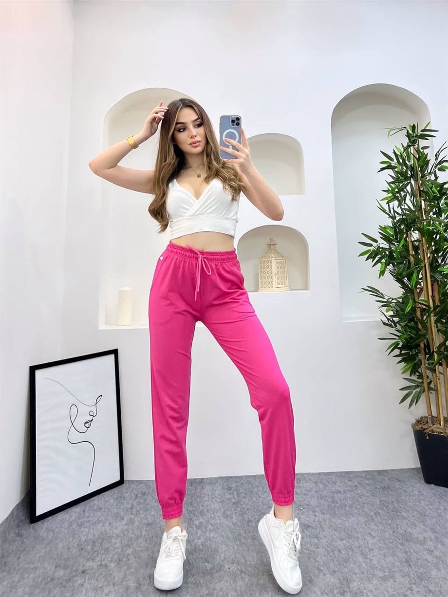 KADIN BELİ LASTİKLİ JOGGER MODEL DÜZ RENK BASİC PAÇA LASTİKLİ NORMAL KALIP EŞOFMAN ALT