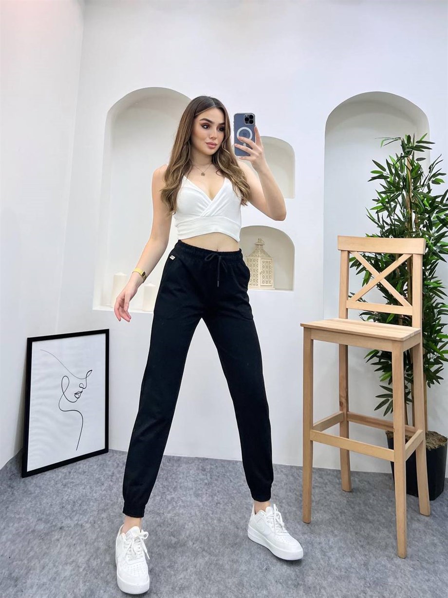 KADIN BELİ LASTİKLİ JOGGER MODEL DÜZ RENK BASİC PAÇA LASTİKLİ NORMAL KALIP EŞOFMAN ALT