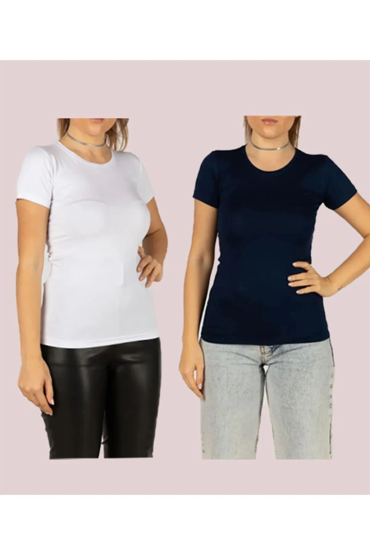 Kadın Kısa Kol Bisiklet Yaka Likralı Esnek Badi 2li Body (2 Adet)