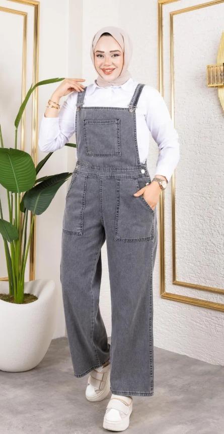 Kadın Füme Kot Tulum – Rahat Kalıp, Oversize Denim Tulum, Günlük Şık Kombin