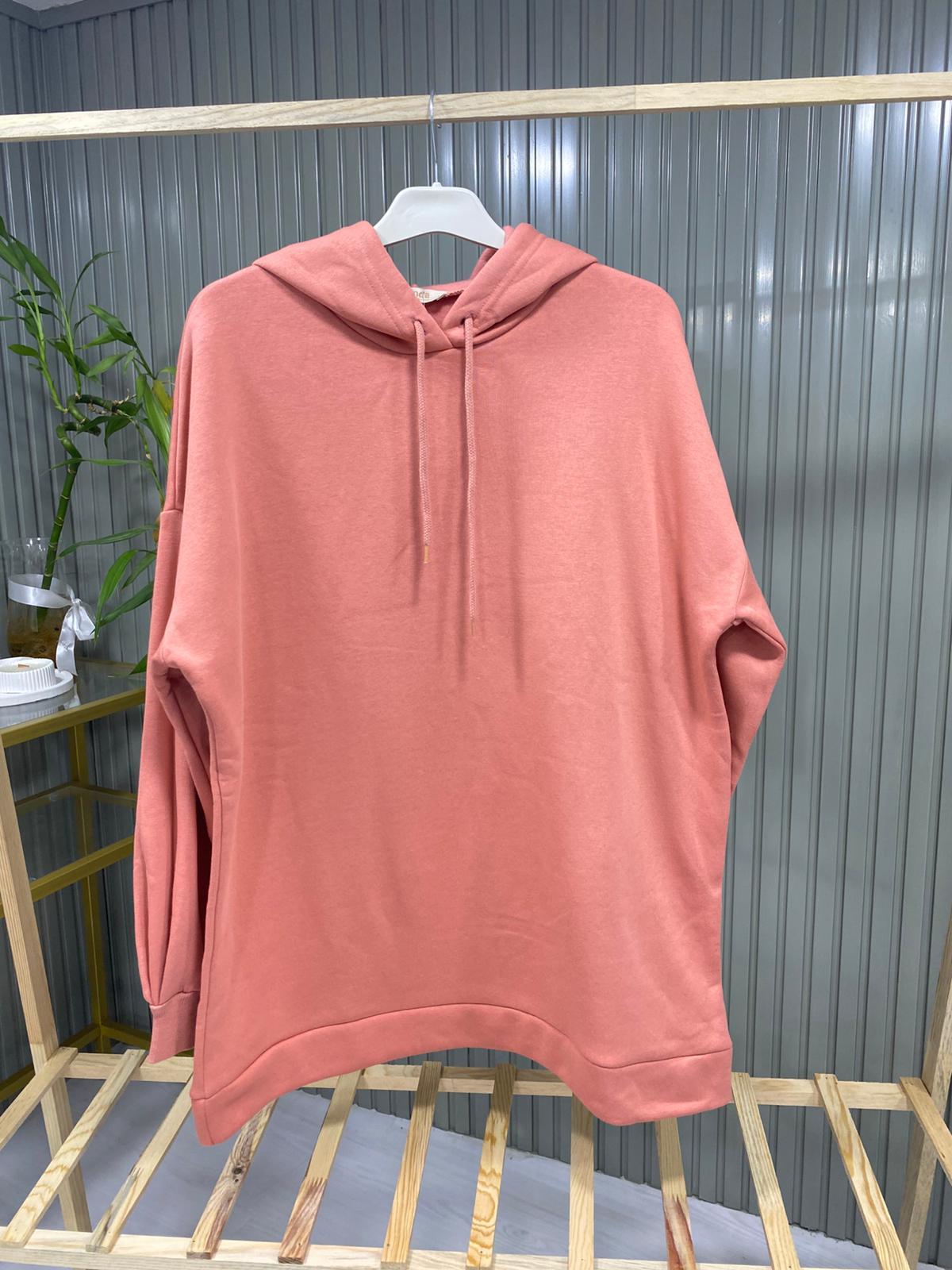 Kadın Yavruağzı Basic Oversize Kapüşonlu Çan Model Sweatshirt