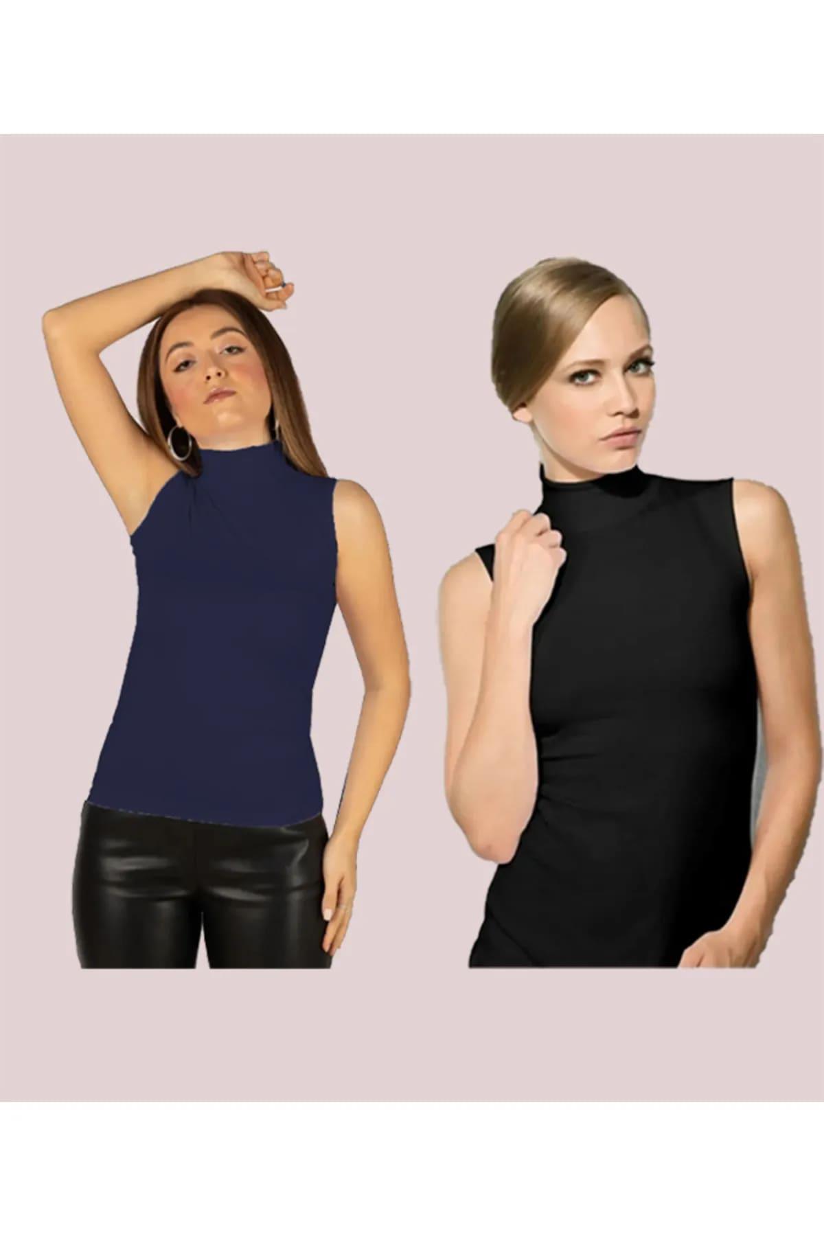 Kadın Sıfır Kol Yarım Balıkçı Likralı Esnek Badi 2li Body (2 Adet)