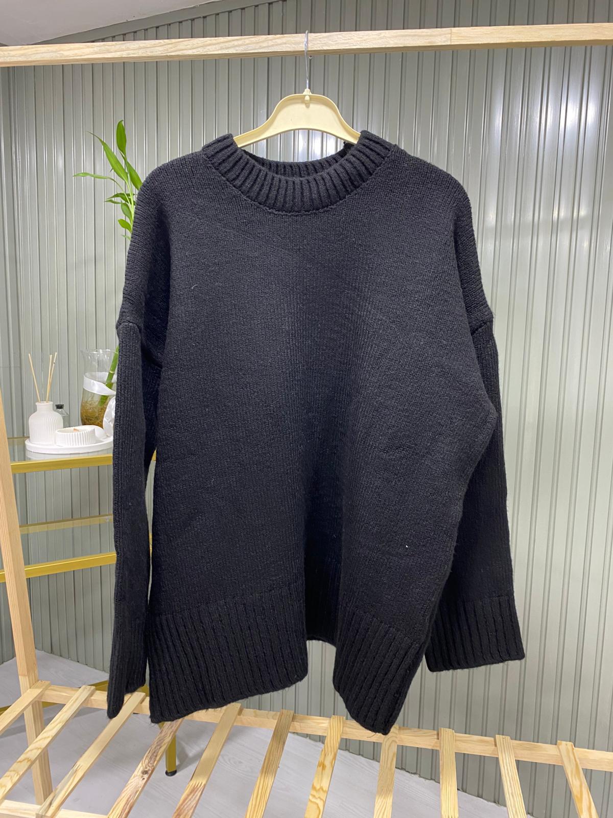 Kadın Siyah Bisiklet Yaka Salaş Triko Kazak