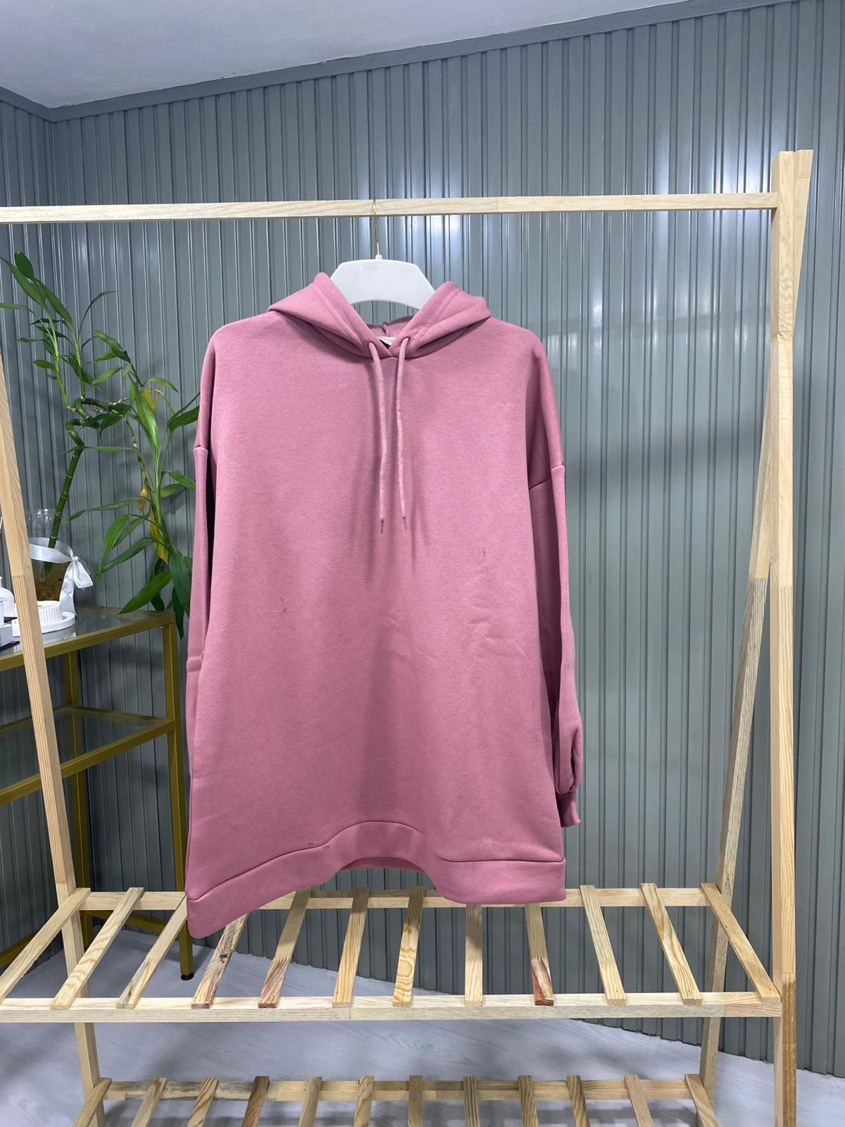 Kadın Pembe Basic Oversize Kapüşonlu Çan Model Sweatshirt