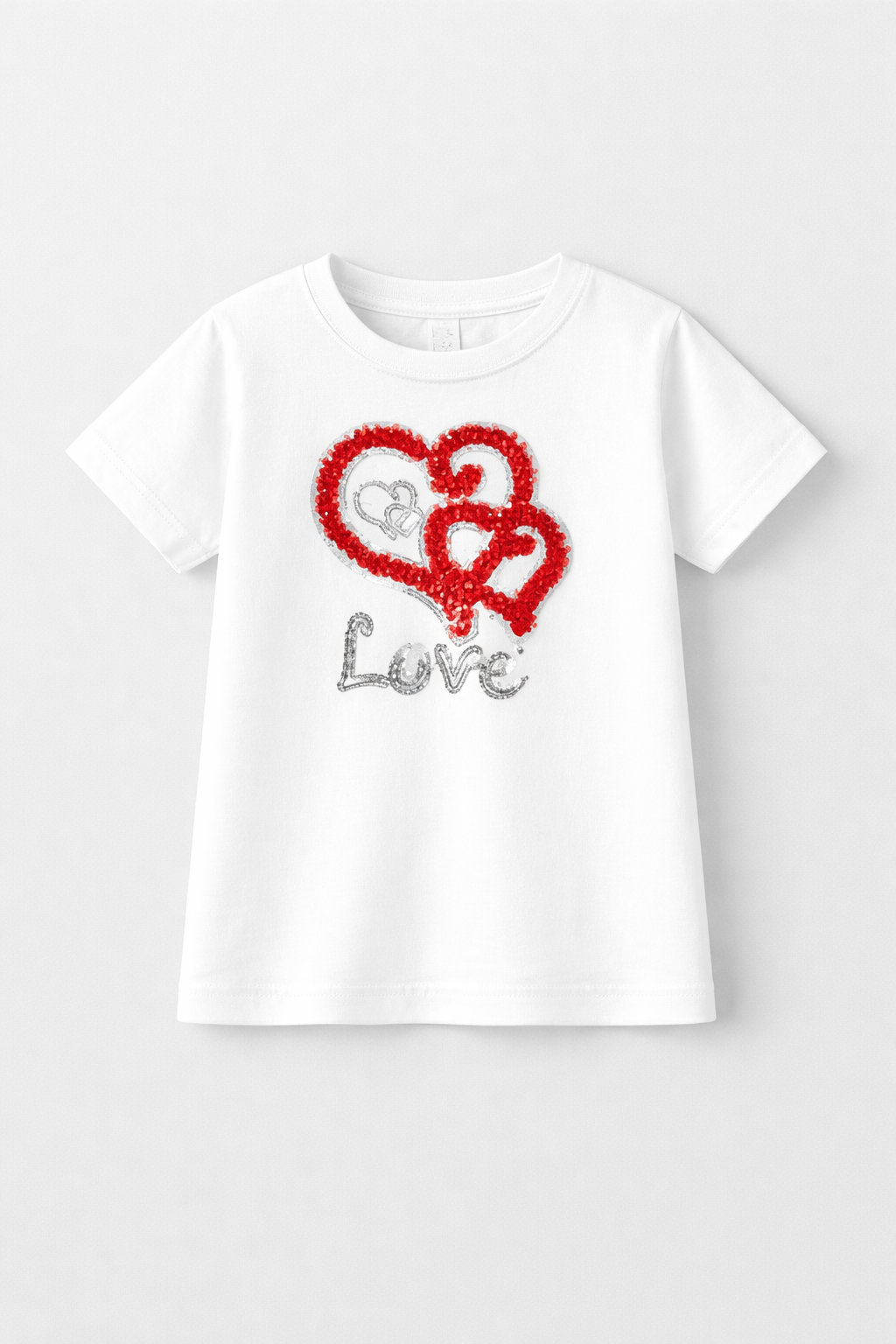 Kız Çocuk Beyaz Kısa Kol Kalp Desenli Love Tişört