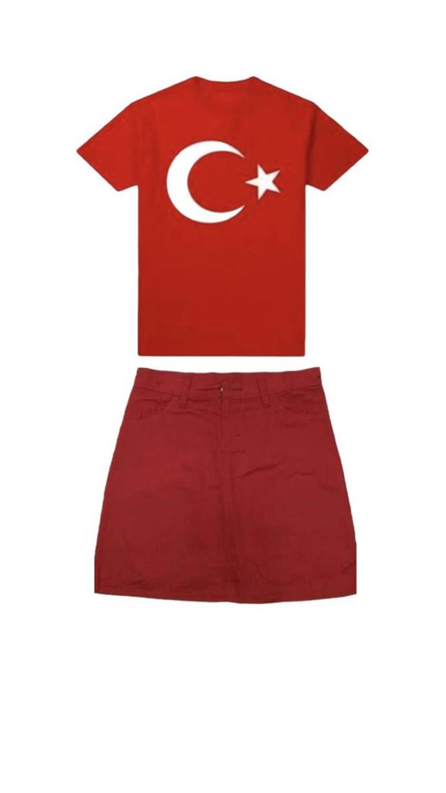 KIZ ÇOCUK KISA KOL ATATÜRK  BASKILI T-SHIRT keten ETEK TAKIM OKUL GÖSTERİ 23 NİSAN 29 EKİM 10 KASIM
