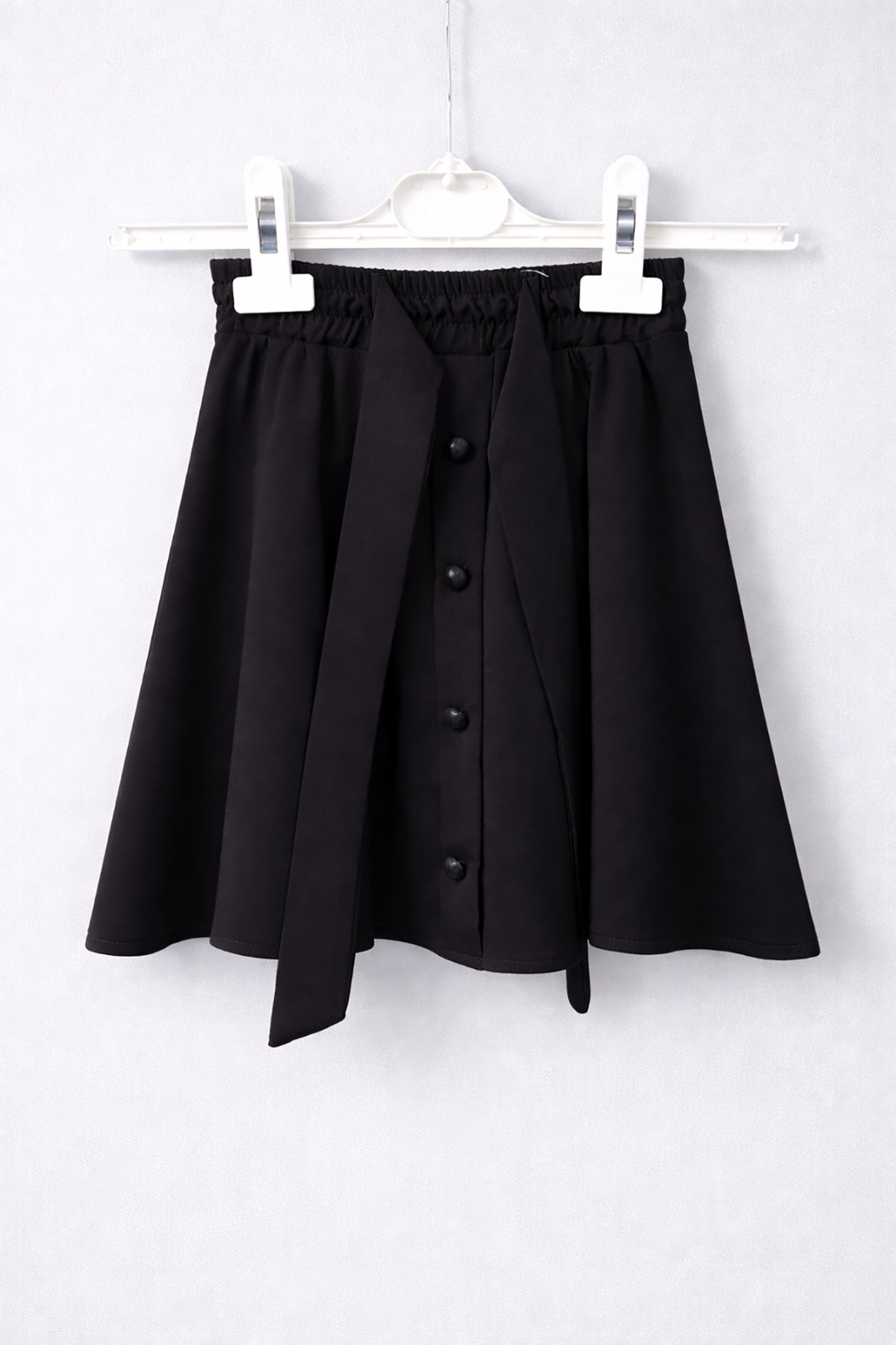 Kız Çocuk Siyah Düğme Detaylı Belden Bağlamalı Fiyonklu Kloş Etek 23 Nisan 29 Ekim Gösteri Etek