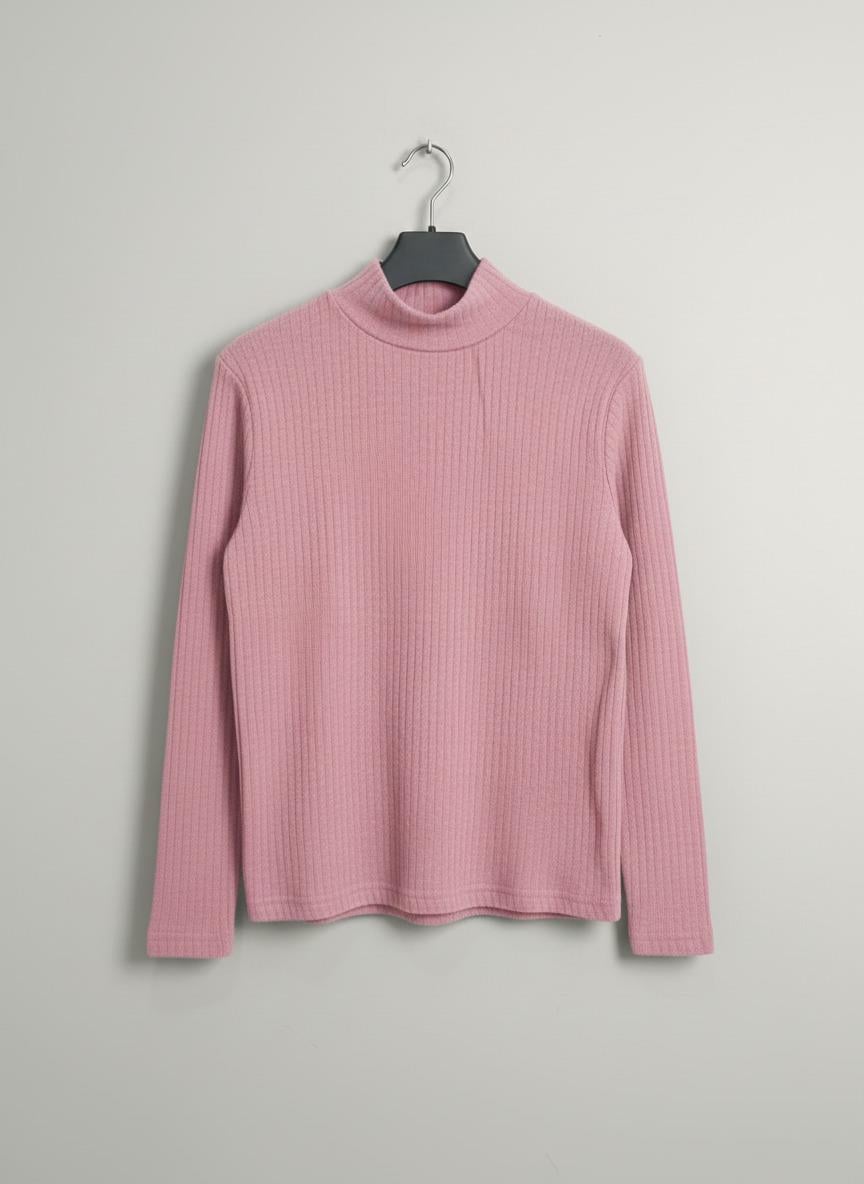 Kız ve Erkek Çocuk Pembe Fitilli Yarım Balıkçı Yaka Uzun Kollu Body İçlik