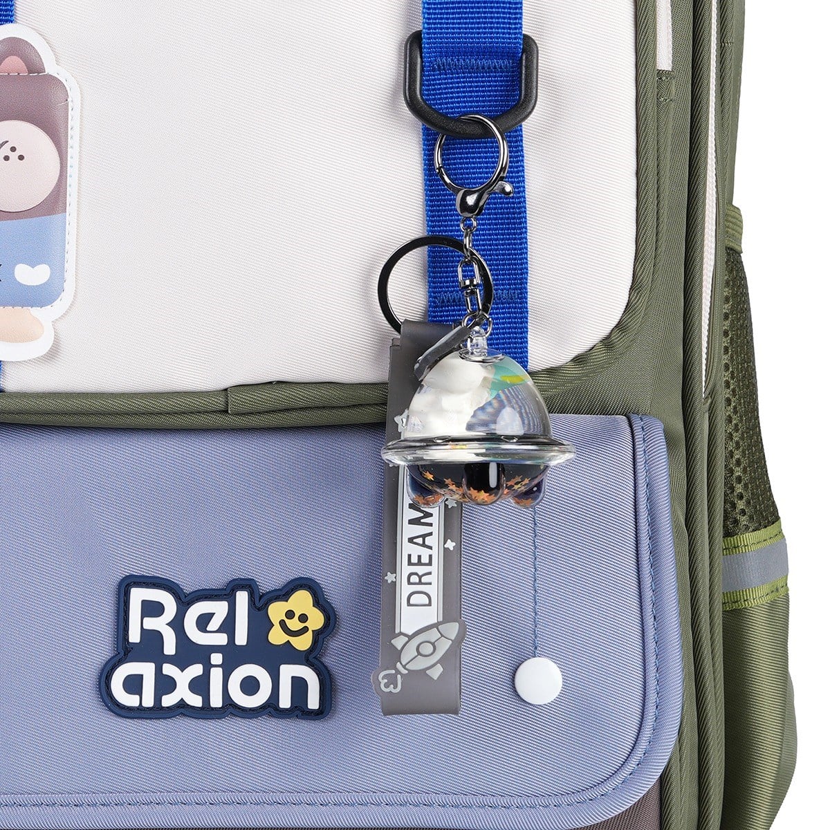 Relaxion 1816 3lü İlkokul Çanta Seti Haki - Fanus Aksesuarlı, Ortopedik Sırt Destekli Okul Çantası, Beslenme Çantası ve Kalemlik