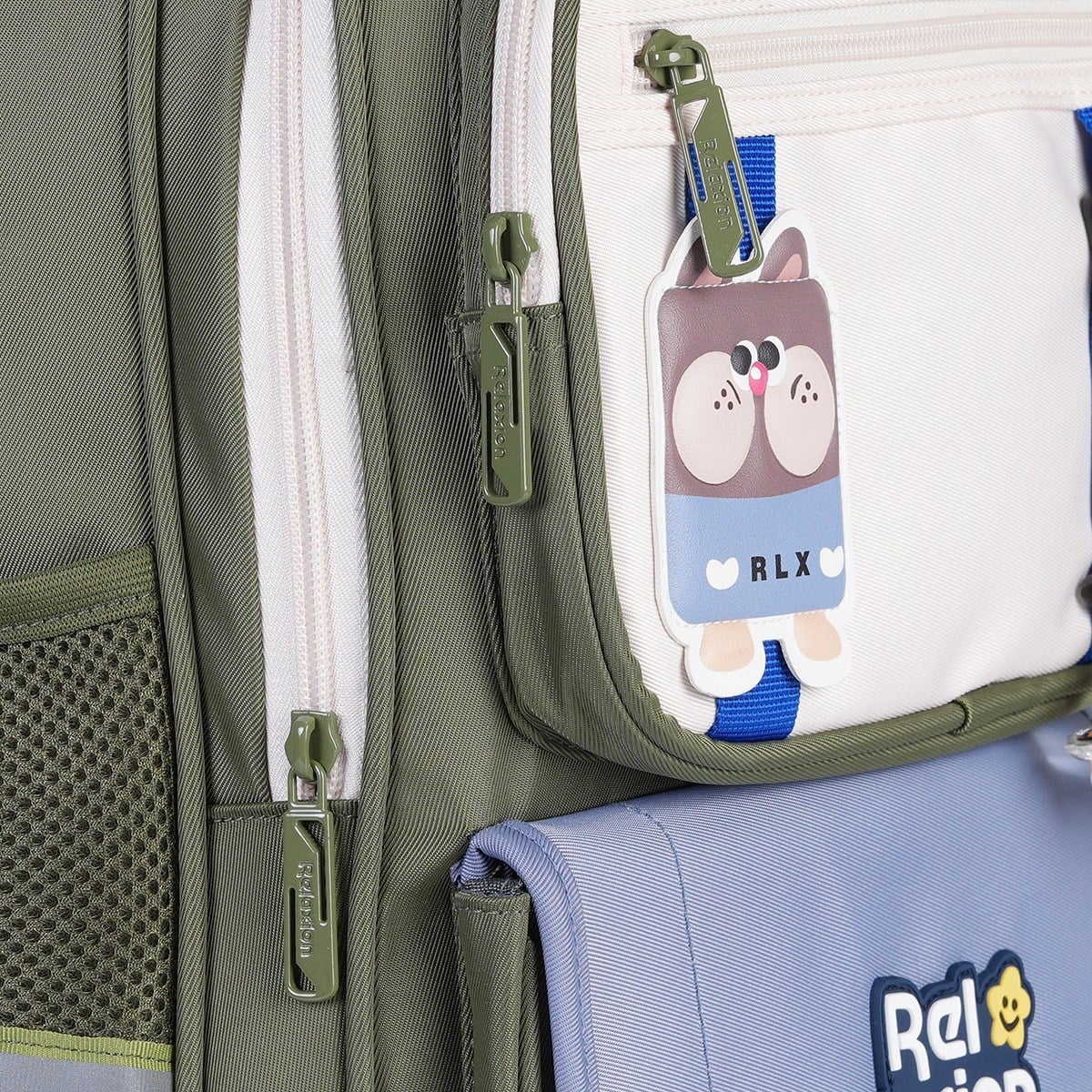 Relaxion 1816 3lü İlkokul Çanta Seti Haki - Fanus Aksesuarlı, Ortopedik Sırt Destekli Okul Çantası, Beslenme Çantası ve Kalemlik