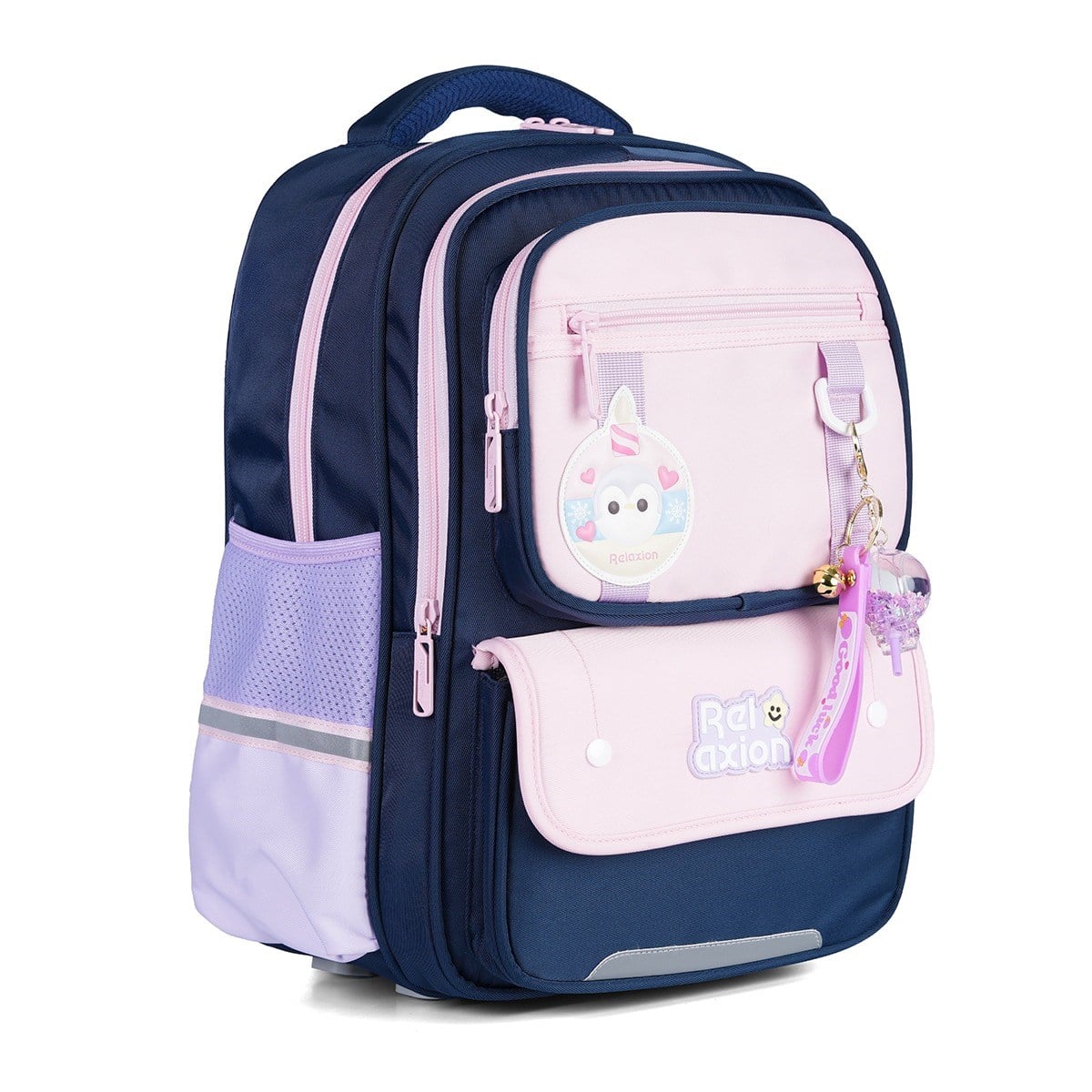 Relaxion 1816 3lü İlkokul Çanta Seti Pembe - Fanus Aksesuarlı, Ortopedik Sırt Destekli Okul Çantası, Beslenme Çantası ve Kalemlik