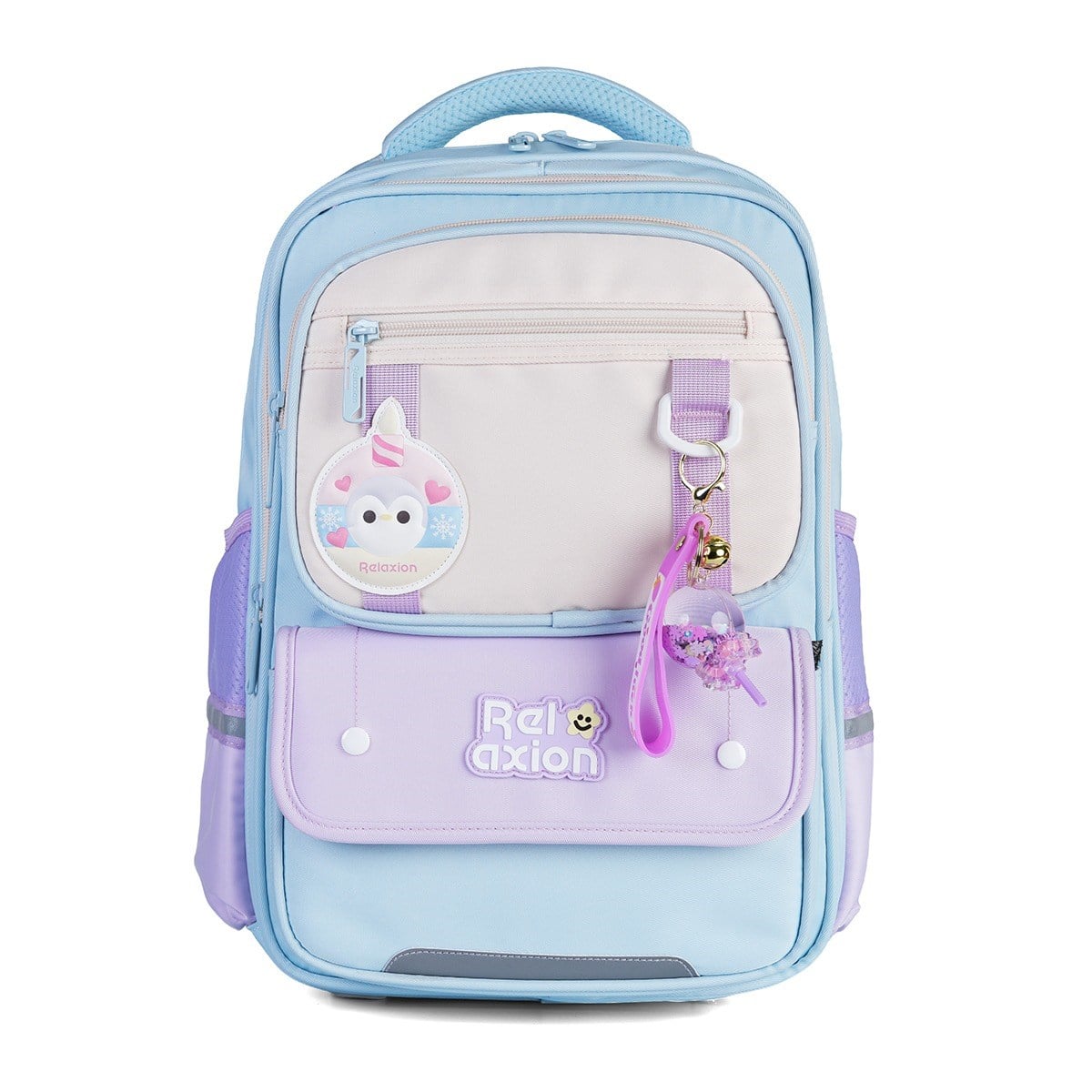 Relaxion 1816 3lü İlkokul Çanta Seti Turkuaz - Fanus Aksesuarlı, Ortopedik Sırt Destekli Okul Çantası, Beslenme Çantası ve Kalemlik