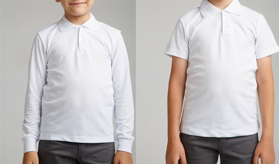 Unısex Çocuk Kısa - Uzun Kol Normal Kalıp Polo Yaka Düz Renk Okul Penye Lakost T-shırt 2'li Paket