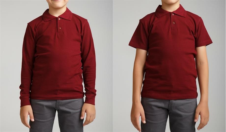 Unısex Çocuk Kısa - Uzun Kol Normal Kalıp Polo Yaka Düz Renk Okul Penye Lakost T-shırt 2'li Paket