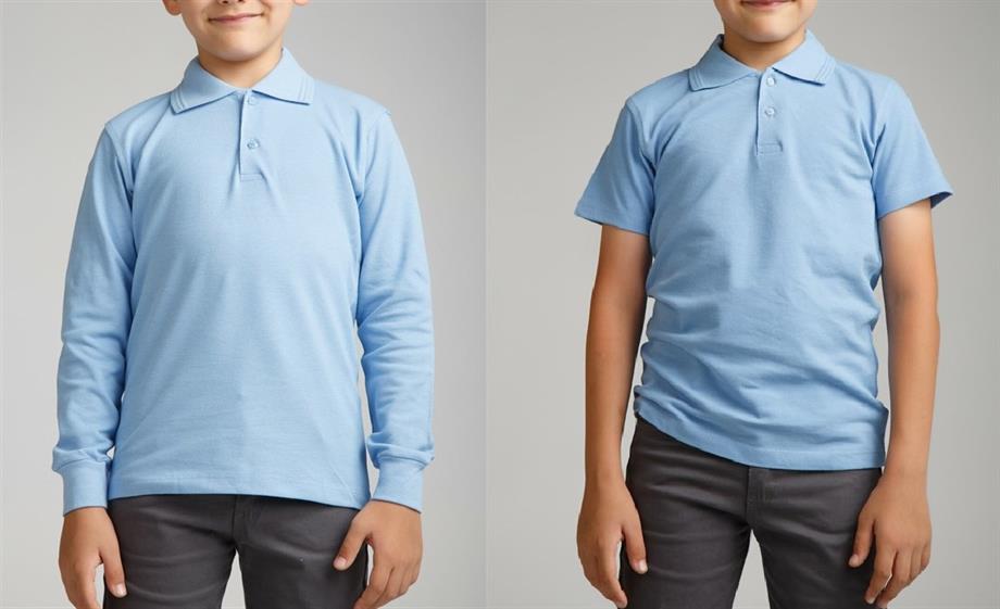 Unısex Çocuk Kısa - Uzun Kol Normal Kalıp Polo Yaka Düz Renk Okul Penye Lakost T-shırt 2'li Paket