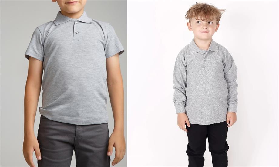 Unısex Çocuk Kısa - Uzun Kol Normal Kalıp Polo Yaka Düz Renk Okul Penye Lakost T-shırt 2'li Paket