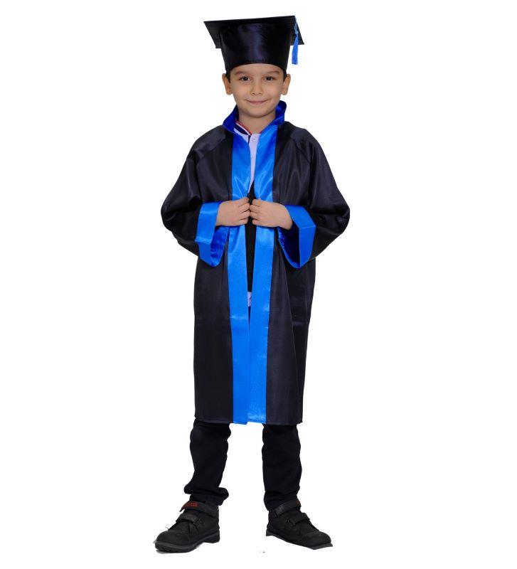 Unisex Çocuk Anaokulu Mezuniyet Cübbesi Mavi Şeritli