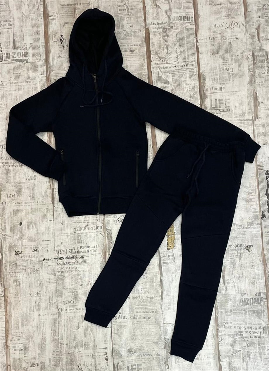 Unisex Çocuk Fermuarlı Üst Paça Lastik Eşofman Alt 3 iplik Eşofman Takım