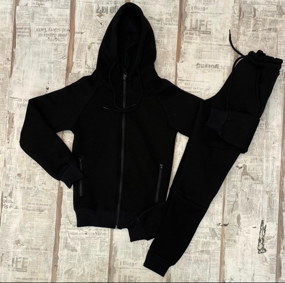 Unisex Çocuk Fermuarlı Üst Paça Lastik Eşofman Alt 3 iplik Eşofman Takım