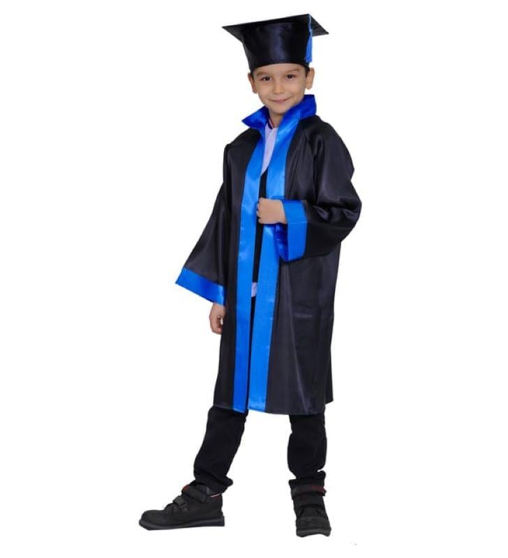 Unisex Çocuk İlkokul Mezuniyet Cübbesi Mavi Şeritli