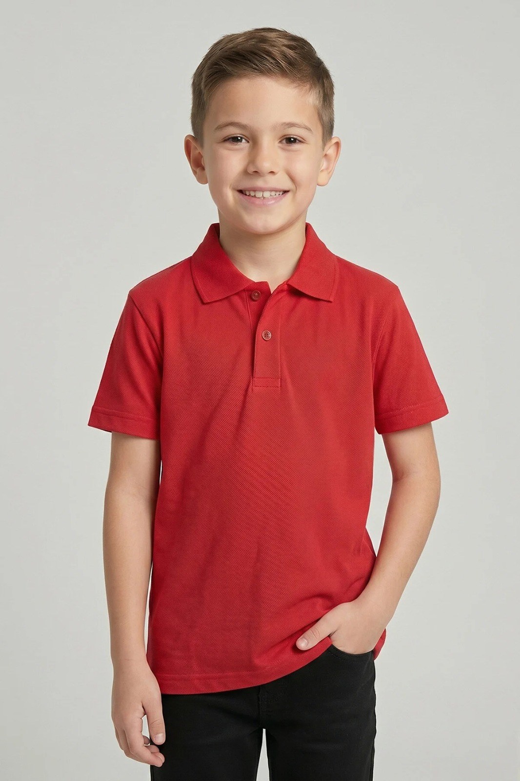Unisex Çocuk Kırmızı Lakost Polo Yaka Kısa Kollu Okul Tişörtü