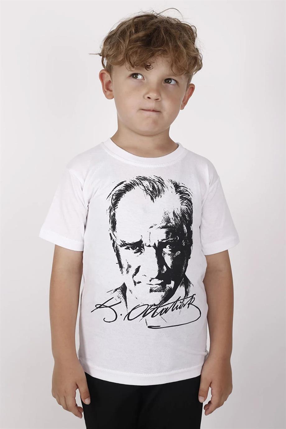 UNISEX ÇOCUK KISA KOL ATATÜRK BASKILI 23 NİSAN 29 EKİM 10 KASIM GÖSTERİ KOSTÜM 100. Yıla Özel Tişört