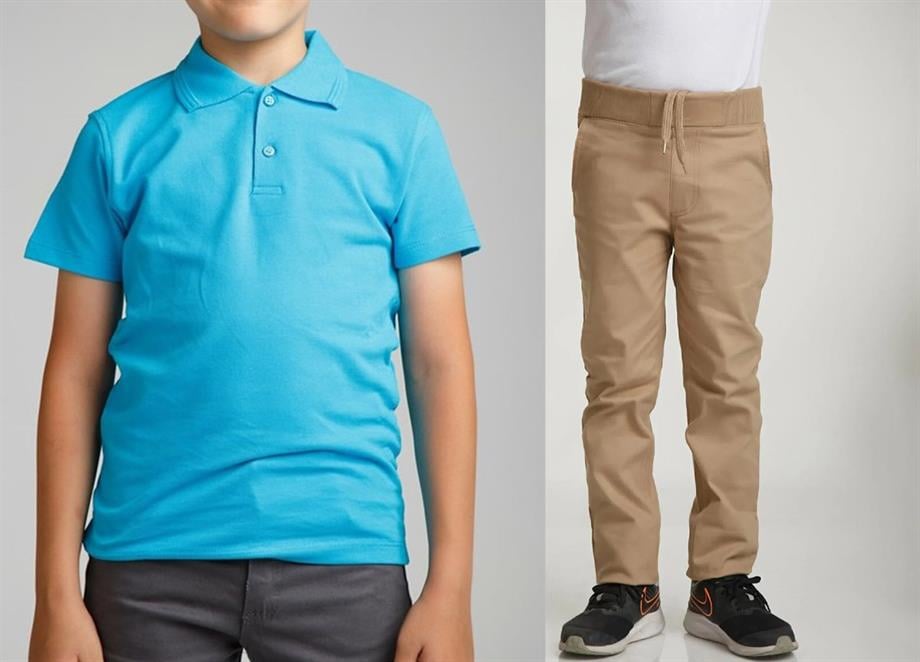 Unisex çocuk okul ribana bel pantolon - turkuaz kısa kol Polo yaka t-shirt 2li takım