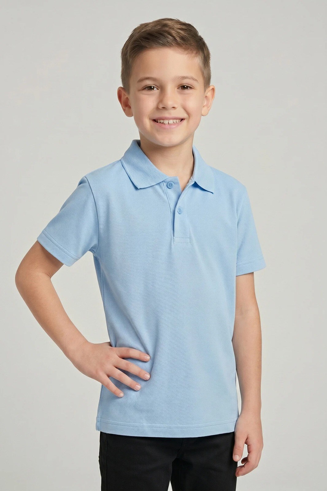 Unisex Cocuk Polo Yaka Kısa Kol Bebe Mavisi Okul Lakost Tişört
